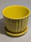 Vtg McCoy Bamboo Bright Yellow Flower Pot 5.5"  Round With Attached Saucer 0373