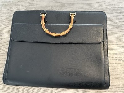 Vintage Gucci Briefcase Black Leather Bamboo Incl Dust Bag | eBay