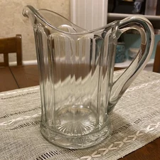 Vintage Clear Glass HEAVY WATER PITCHER Ribbed Star Cut
