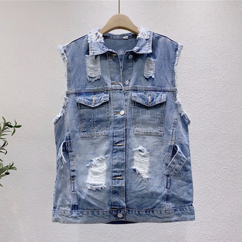 Donna Jeans Strappato Gilet Top Sciolto Giacca Jeans Canotta Affliggere |  eBay