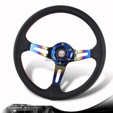 350mm Titanium Blue Red Stitched Black Leather 3-spoke Racing Steering Wheel 350mm Titanium Blue Red Stitched Black Leather 3-spoke Racing Steering Wheel