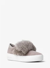 $225 Michael Kors Maven Pearl Grey Suede Rabbit Fur  Slip On Sneaker 38.5 8