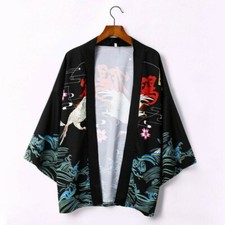 Uomo Giacca Kimono Giapponese Yukata Cardigan Accappatoio Harajuku Largo
