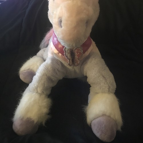 Animal Alley Rosa Púrpura Unicornio Peluche Cuerno Mariposa Cuello Piel Blanca 12" - Imagen 4 de 12