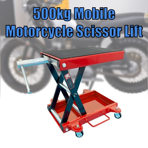 Mobile Motorcycle Scissors Lift Motorbike Jack Stand with Wheels 500kg Load - Picture 7 of 8