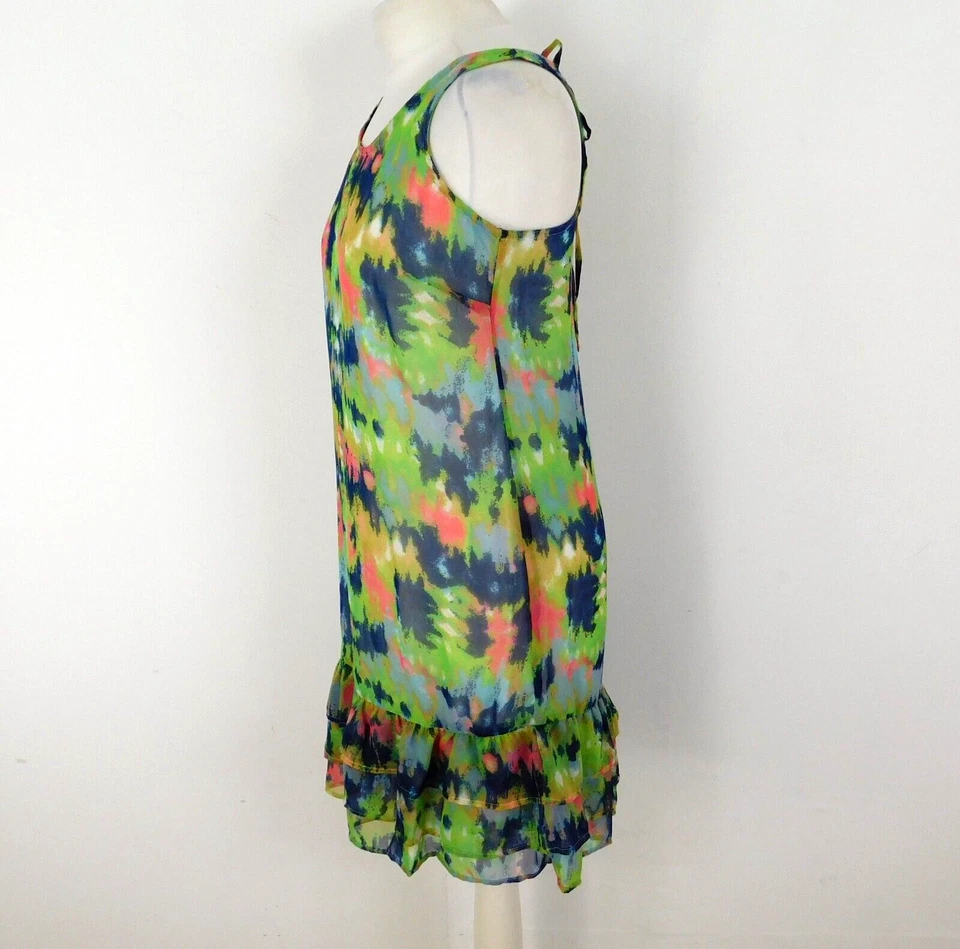 Vestido Tantra Verde Azul Sin Mangas Talla Mediana Dobladillo con Volantes Forrado Foto 2 de 4