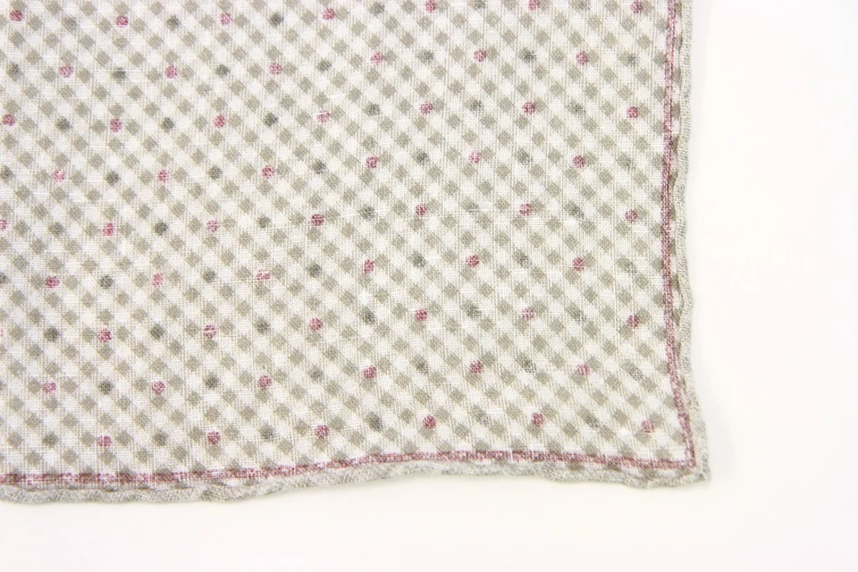 Nuevo con etiquetas Brunello Cucinelli Hombres 100% Lino 2 Tonos Mini Bolsillo Estampado Lunares Cuadrado A176 Foto 4 de 4