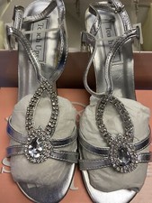 Women Touch Ups Silver Shoe Size 7 Rhinestone Prom Bridal Pageant 2 1/4 Heel NEW