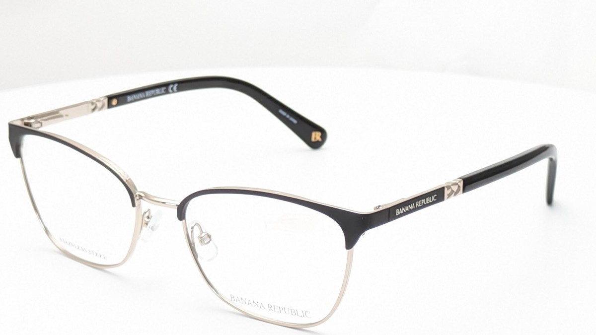 Banana Republic BR216 I46 Matte Black Gold Cat Eye Womens 