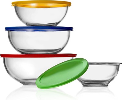NutriChef 4-Pack Glass Mixing Bowls with BPA-Free Lids Stackable Dishwasher Safe