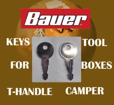 BAUER K173 SET OF 2 KEYS LEER T-HANDLE TRUCK TOPPER CAMPER REPLACEMENT KEY