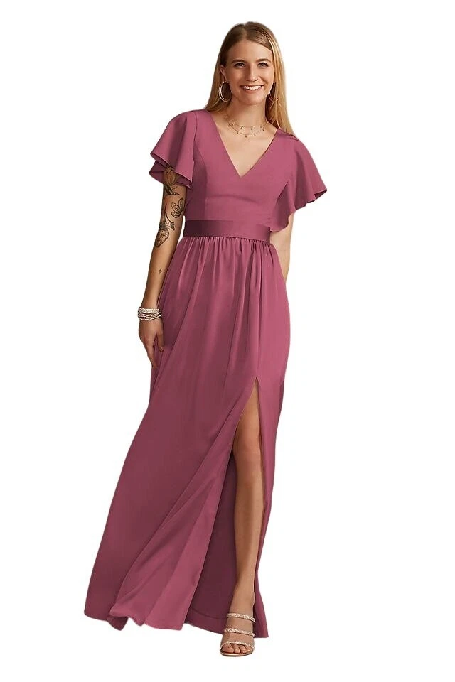 Davids Bridal Bridesmaid Dress Flutter Sleeve Chianti F20347 sz 0