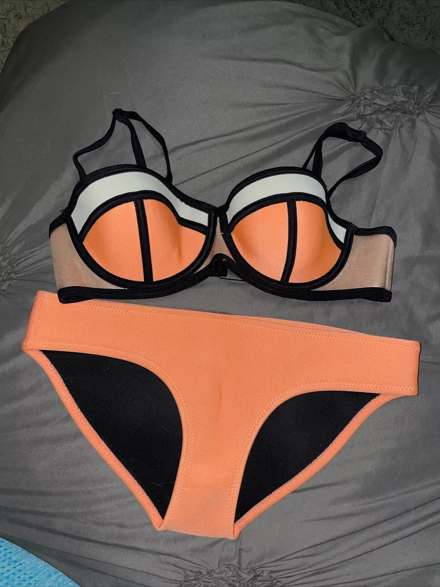 Authentic Triangl Bikini Set Neoprene Peach, Rose Gold, And White Size XS/S