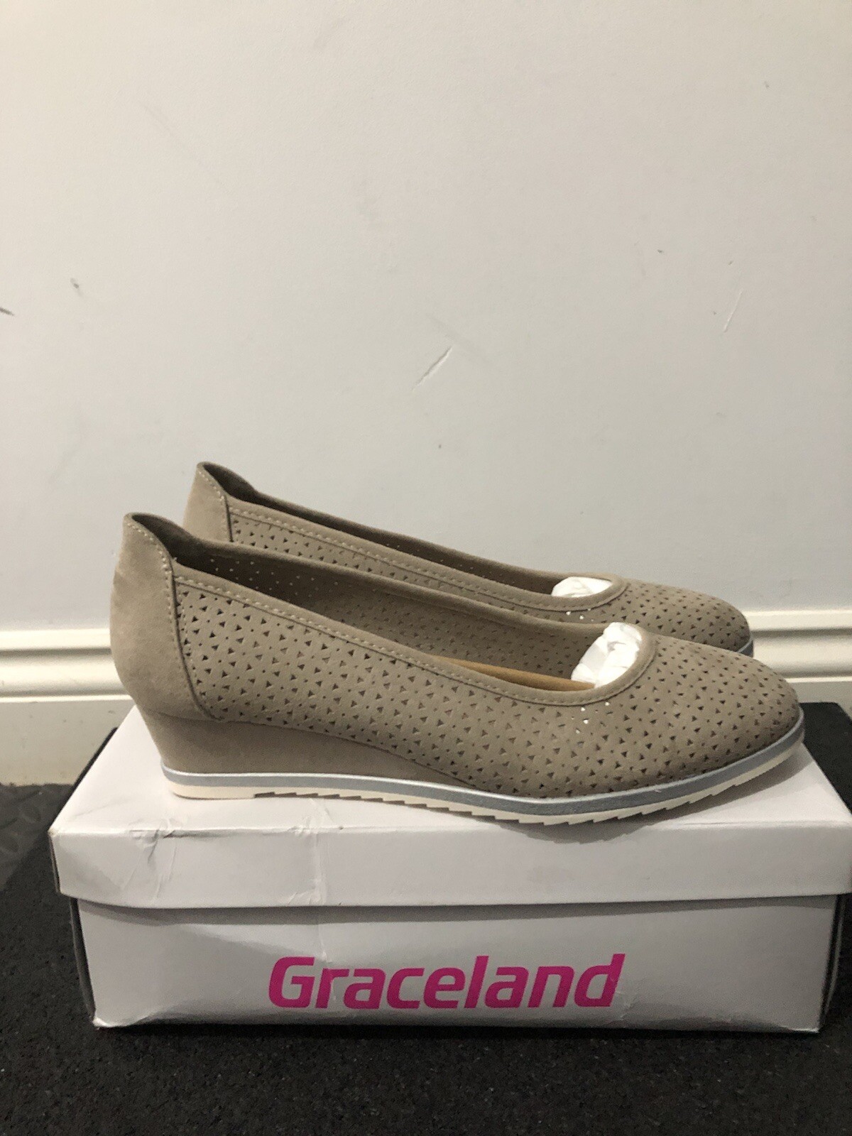Graceland Deichmann Faux Leather Quilted Wedge Shoes Heels UK EU