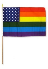12x18 12"x18" Gay Pride Rainbow USA American Stick Flag wood staff 100D
