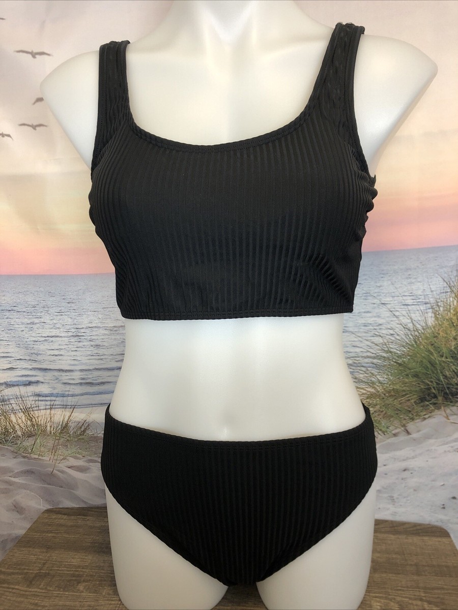 NWT Cupshe Woman's Two Piece Swimsuit Size Medium Textured Black