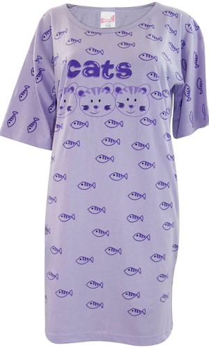 Camisón Camisón Mujeres Algodón Damas Manga Corta Estampado Camisón Ropa de dormir - Imagen 40 de 59