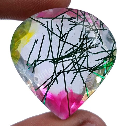 102.35 Ct Pear Cut BI Color Rutilated Quartz Ametrine Doublet EGL Loose Gems M25 - Picture 3 of 7