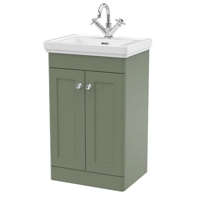 NUIE 500mm Vanity Unit & Wash Basin Green Satin 1 Tap Hole Sink Traditional Unit