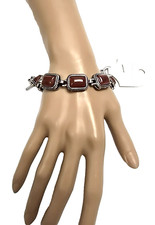 RED JASPER SEMI PRECIOUS STONE,ROCK,ANTIQUE SILVER TONE RECTANGLE SHAPE BRACELET