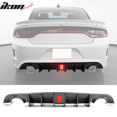 For 15-23 Dodge Charger IKON V4 Rear Diffuser w/ LED Light Carbon Fiber Print PP