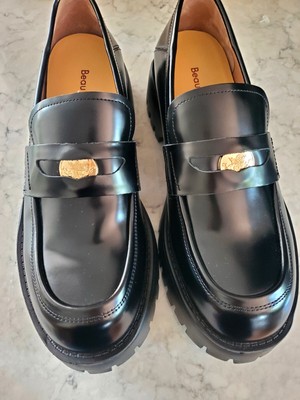 Beau Today Black Thick Sole Platform Loafers Shoes Size 9