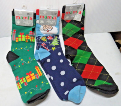 Christmas Holiday Mamia Size 9-11 Socks 3 pairs NWT | eBay