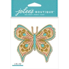 Crafts Stickers Jolee's Laser Cut Wood Butterfly Glitter Intricate Details Blue