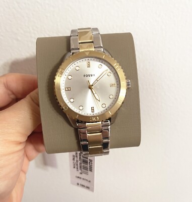 New Authentic Fossil Dayle Two-Tone Crystals Women's Watch BQ3888