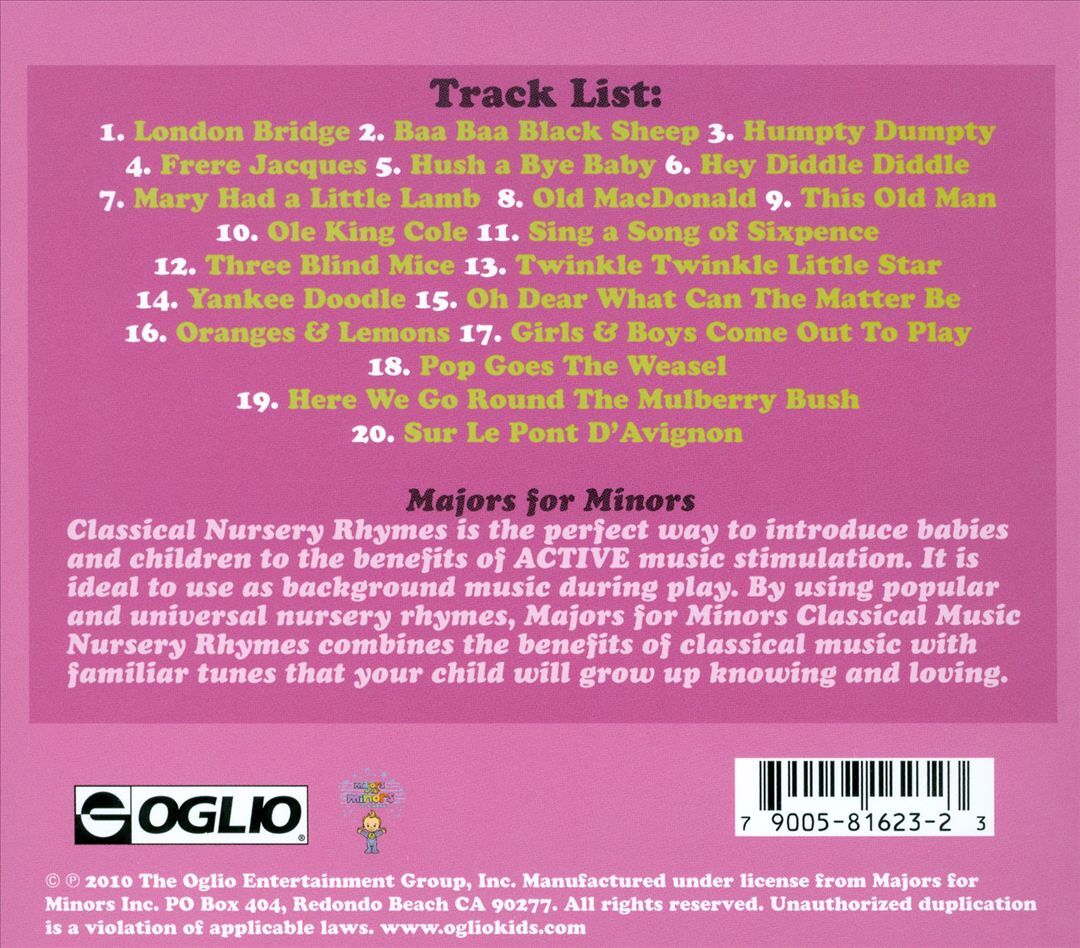 VARIOUS ARTISTS MAJORS FOR MINORS, VOL. 1: CLASSICAL MUSIC NURSERY RHYMES NEW CD