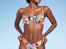 Women s Wild Fable Underwire Bikini Top Pink Tropical Print S NWT