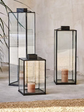 Image of Black Metal Glass Lantern Rectangular Square Candle Holder Sia Nkuku 58cm Medium