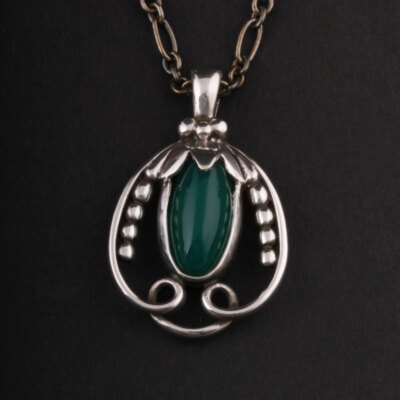 GEORG JENSEN Sterling Pendant Of The Year 1990, Silver, Green 