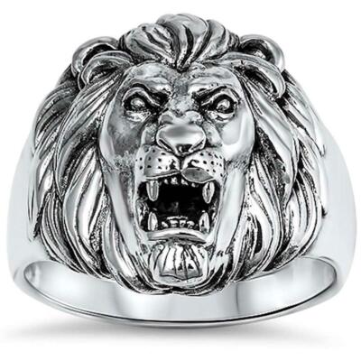 SV925 Lionリング New Solid Lion Signet .925 Sterling Silver Ring | eBay