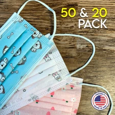 3 Layers Breathable Disposable Face Mask 10, 20 & 50 Pack Made in USA - for Kids