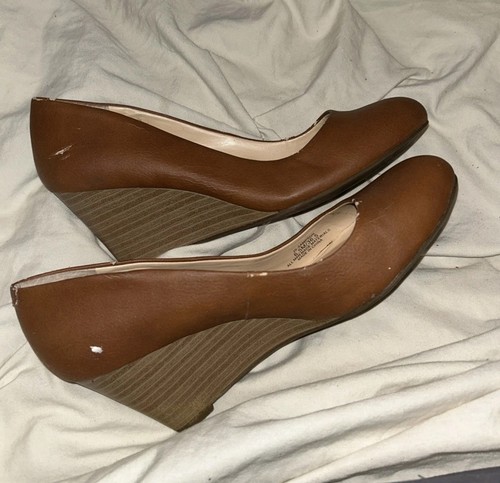 Jessica Simpson Brown 6.5 ~ 36.5 Medium Wedge Almond Toe Heels Fair Condition - Picture 10 of 10