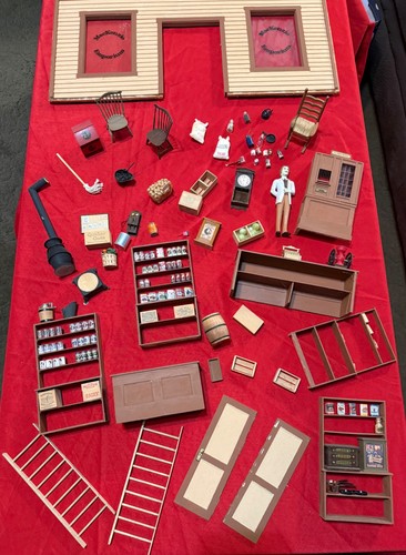 Huge lot of 50 pieces of dollhouse furniture in General Store theme Estate Sale
