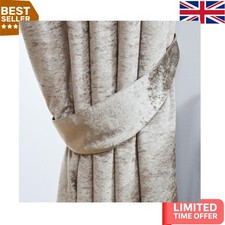 Image of Elegant Fully Lined Cream Crushed Velvet Eyelet Curtains & Matching Tiebacks