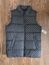 Girls Old Navy Black Silver Polka Dot Puffy VEST Size 14/16 New With Tags