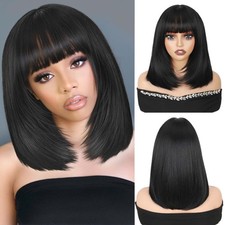 Quick Wig Short Bob Wig with Bangs Straight Layered Bob Wig for Wom... Fast Ship