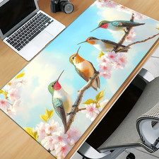 1 Oversized Non-Slip Hummingbird and Pink Flower Mouse Pad Large Desktop Pad