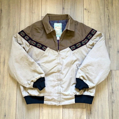 Canyon Guide Vintage Men's XL Beige/Brown Cotton Lined Bomber Jacket Zip Pockets video thumbnail