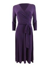 Lauren Ralph Lauren Women's Belted Surplice Midi Dress (0, Purple)
