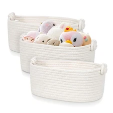Small Rope Storage Baskets for Organizing - Off White Cotton Rope Organizer B...