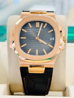 Patek Philippe Nautilus 5711R-001 18k Rose Gold Gray Dial Men's Watch on Leather