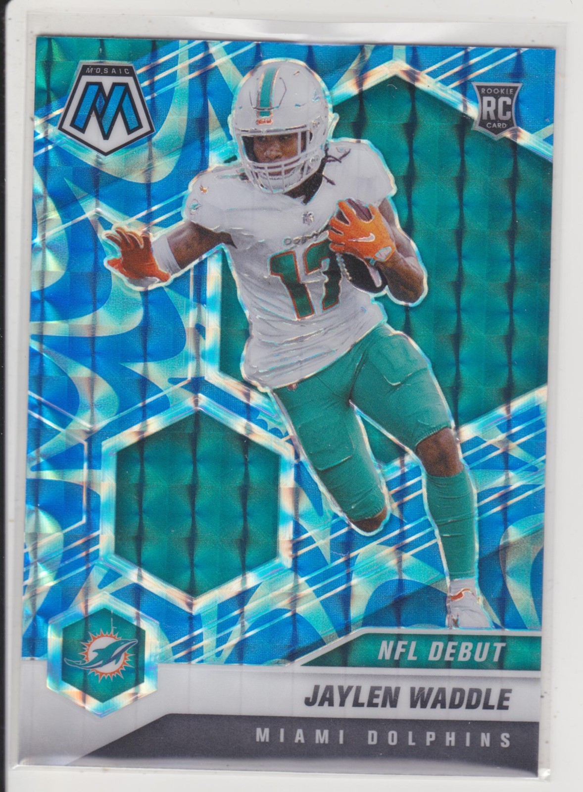 JAYLEN WADDLE 2021 PANINI MOSAIC RC ROOKIE NFL DEBUT BLUE REACTIVE PRIZM