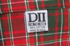 DII CHRISTMAS  GREEN/RED PLAID 50' X 50" COTTON TABLECLOTH- NEVER USED- NEW