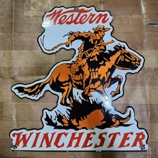 WINCHESTER WESTERN PORCELAIN ENAMEL SIGN 26 X 28 INCHES