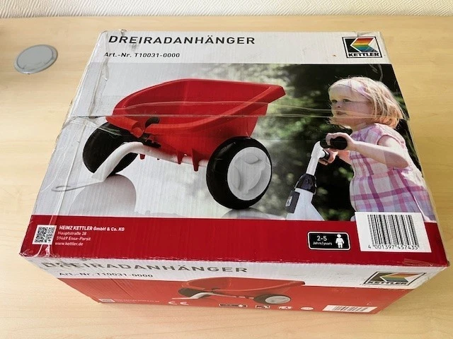 Kettler Dreirad Anhänger rot Kinder Spielzeug komplett mit Anhängerkupplung - Bild 3 von 4