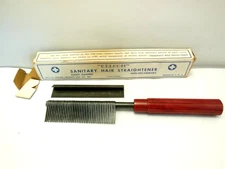 VTG NOS UNUSED RELCOM HOT METAL HAIR STRAIGHTENER COMB W/ BAKELITE HANDLE & BOX